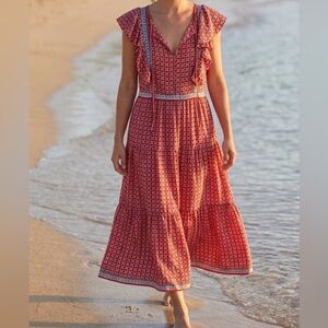 Max Studio Red Printed Maxi Dress with Trim